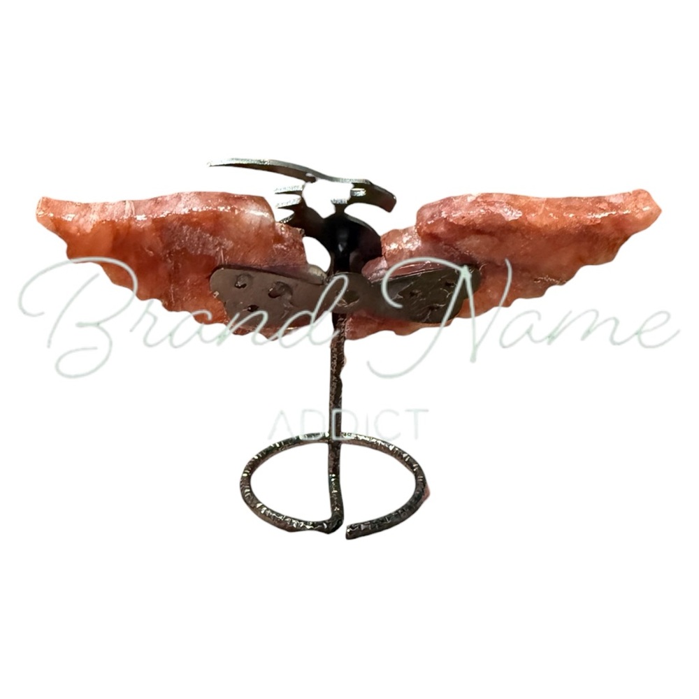 PRICE IS FIRM - Carnelian Agate Mini Wing Metal Dragon Stand - Picture 4 of 5